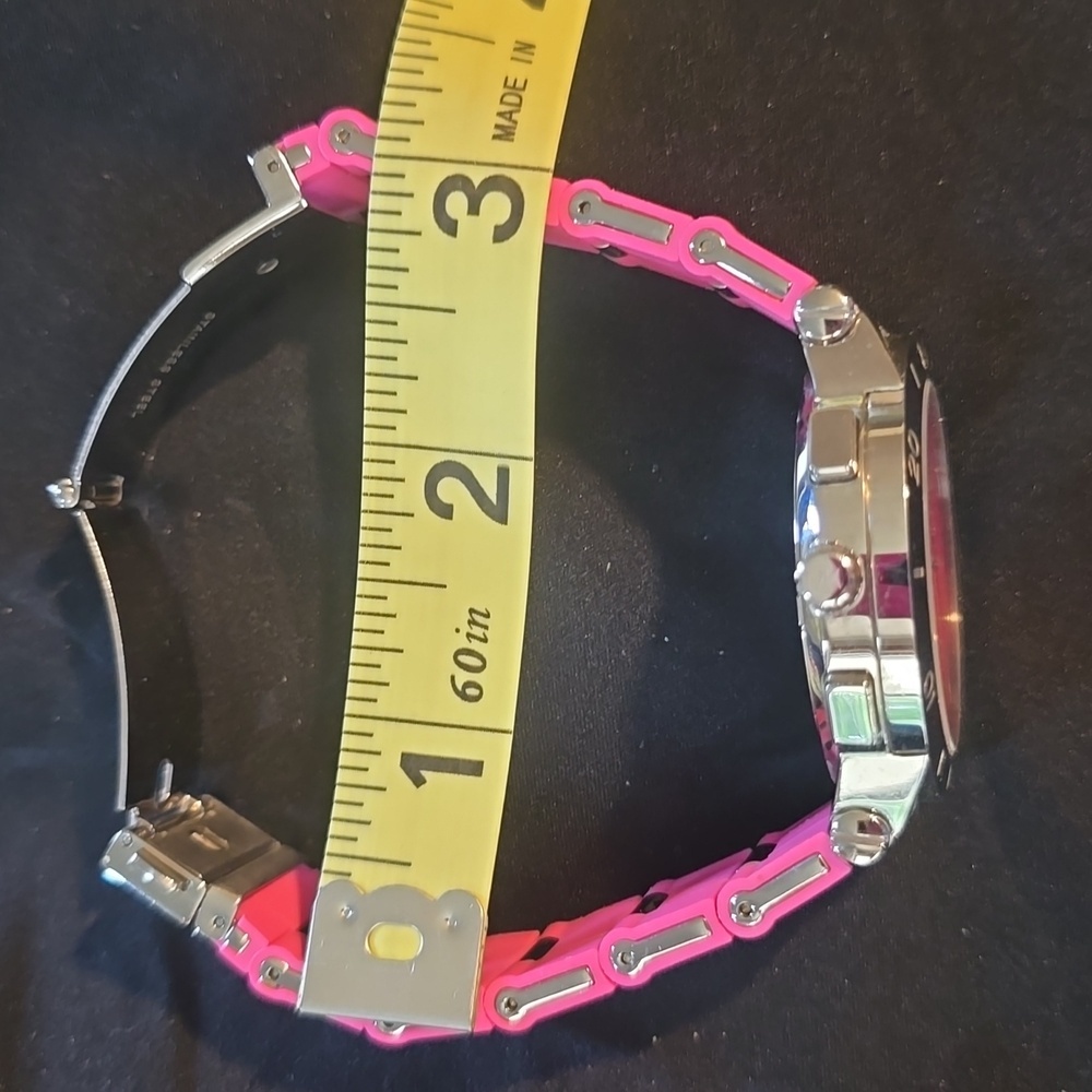 Michael Kors Vibrant Pink and Silver Chronograph Watch Silicone/ Metal Small - Picture 10 of 12